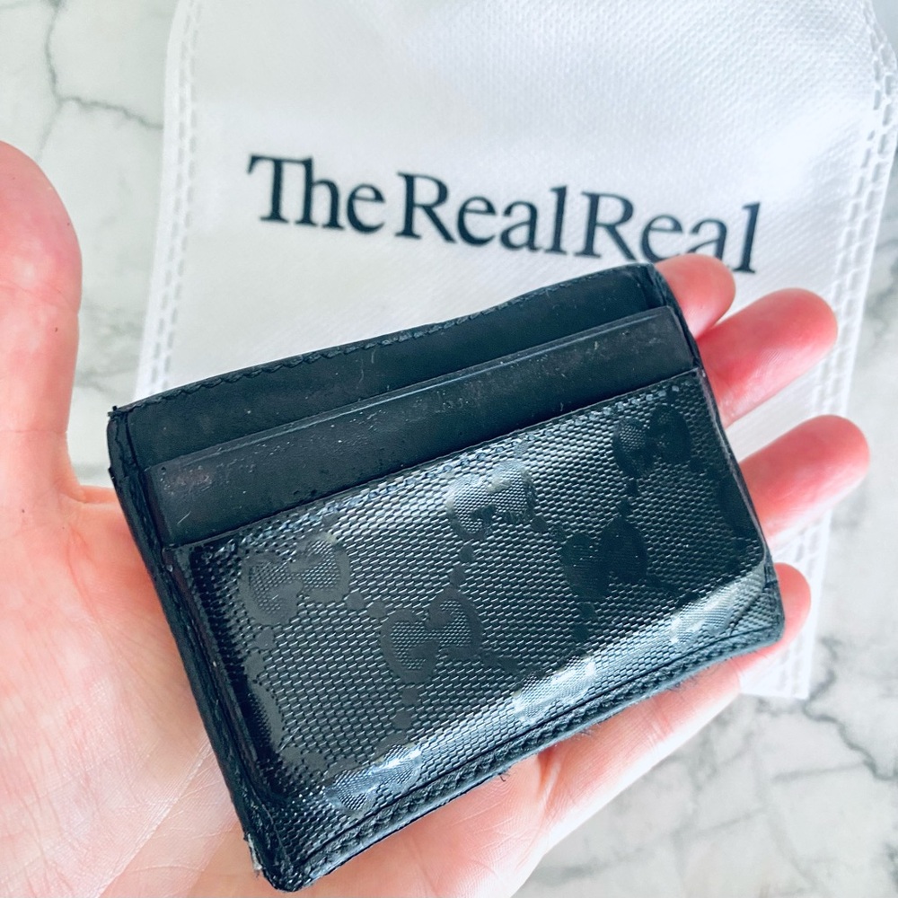 💯Auth. Gucci Black Monogram Card Case